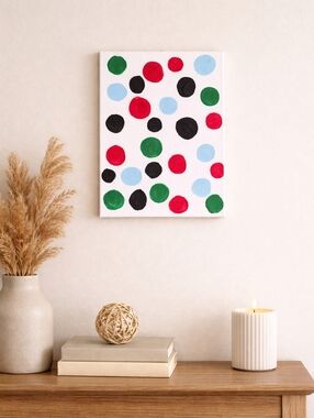 Handpainted Colorful Polka Dot Canvas Wall Art 8x10 Fun Modern Decor Gift